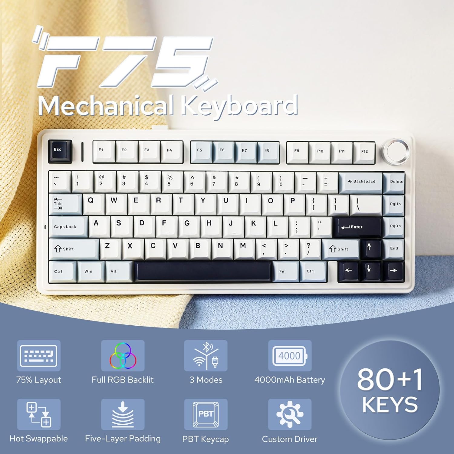 لوحة مفاتيح ميكانيكية Aula F75 - مراجعة Gaming Keyboard Blue Switches وسعره